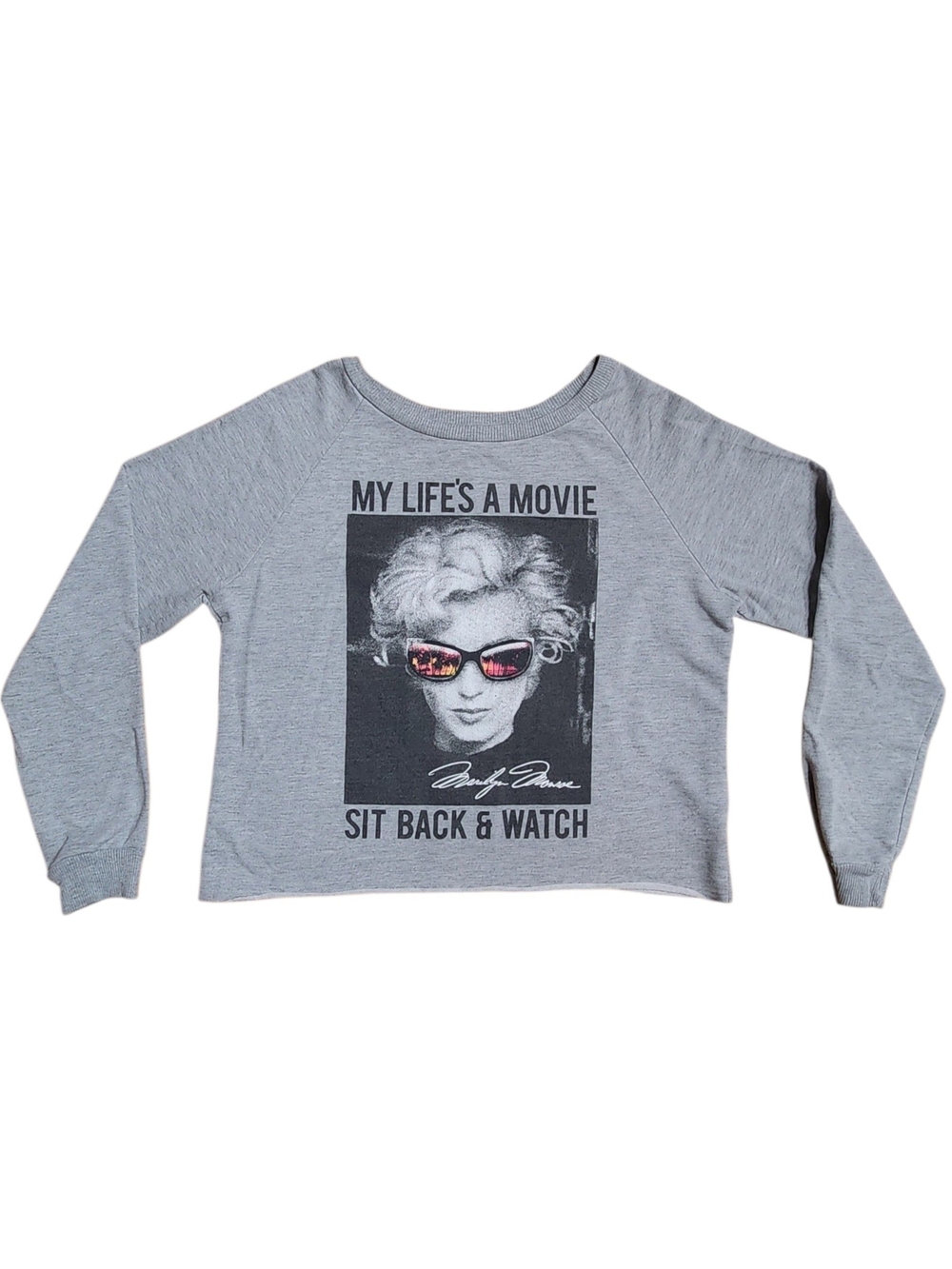 Marilyn Monroe Light Gray Sweatshirt with Signature Print - L
